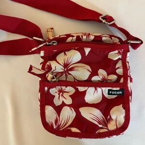 Fossil Red and White Floral Crossbody Bag